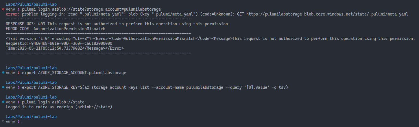 Pulumi login error
